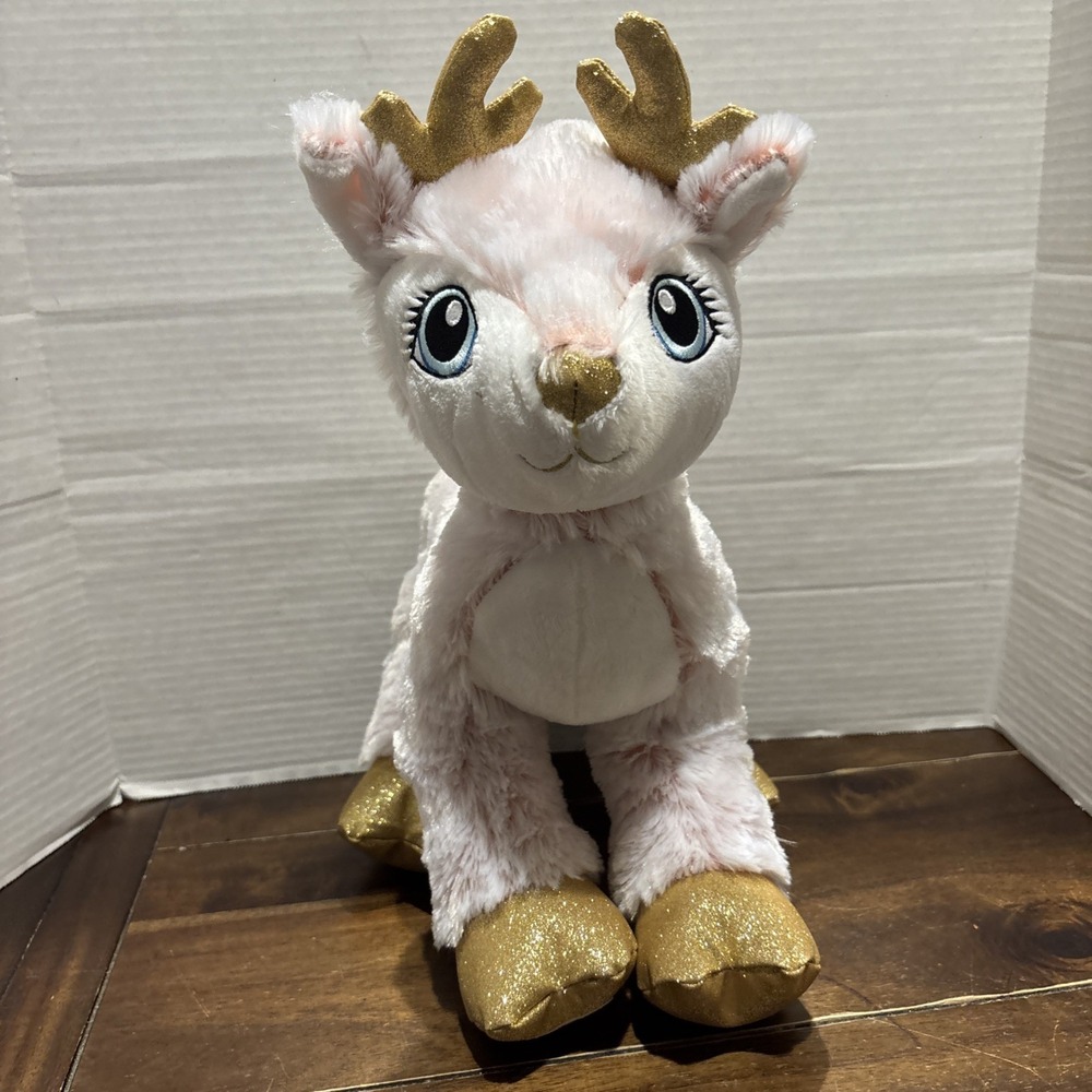 NWT Build‎ A Bear BAB Pink ACRTIC Winter Reindeer 15" Plush Gold Sparkle NEW